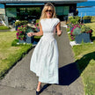 Retro Printed High Waist Maxi Dress – Sleeveless Crew Neck Floor-Length Dress for Women
