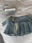 High Waist Slimming Denim Pleated Mini Skirt