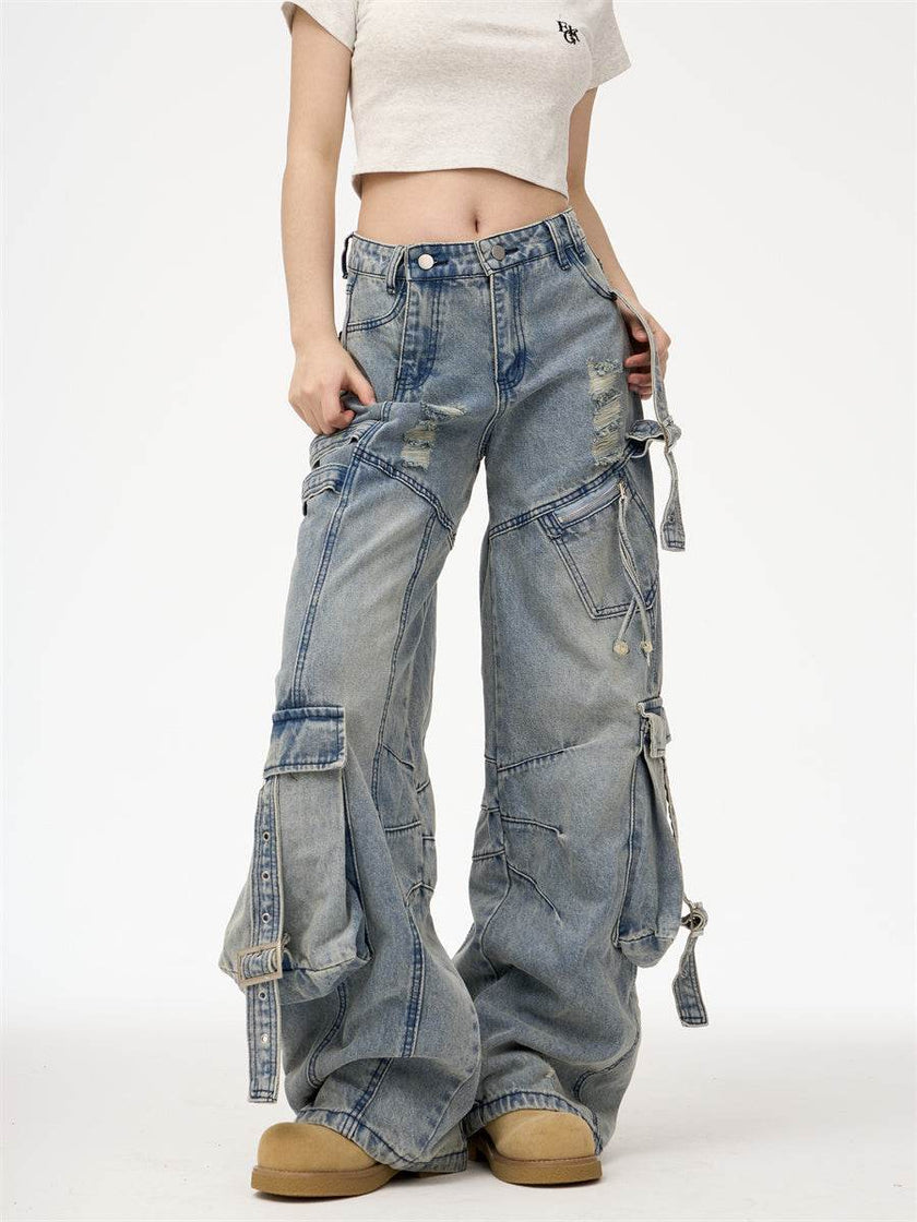 Distressed Washed Oversized Baggy Cargo Jeans Pant