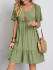 Summer Beach  V-neck Dresses Women's Loose Casual Short-sleeved Loose Skater Dress for Chic Ladies