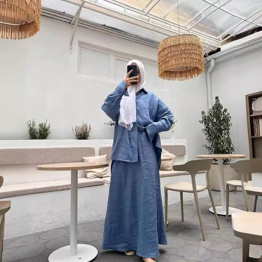 Women's Muslim Loose Long Sleeve Shirt Skirt