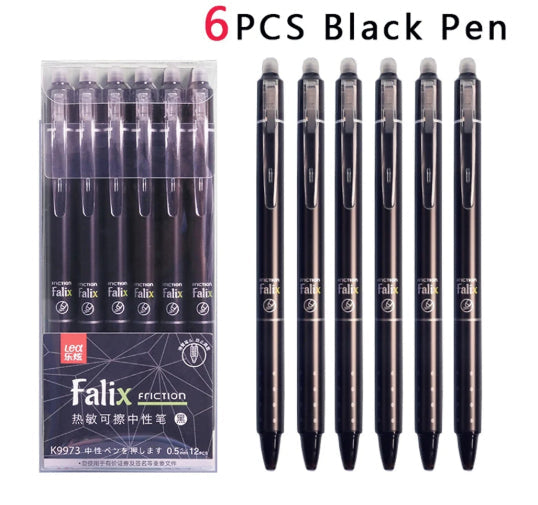 Falix Friction Erasable Push Gel Pen 0.5mm – Black & Blue, Single or 6-Pack