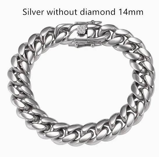 Men's Cuban Link Chain Titanium Steel Silver Bracelet
