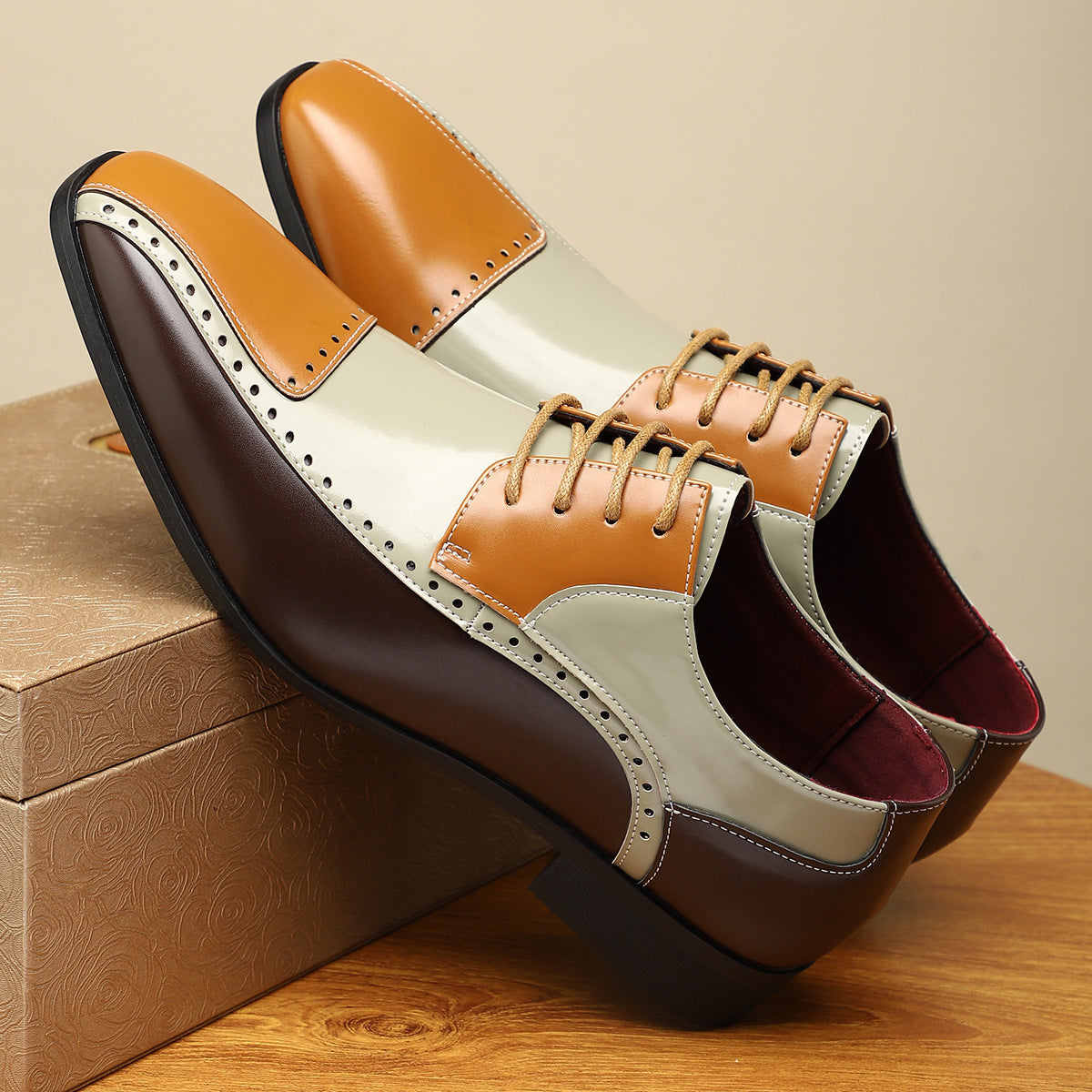 Men's Color Block Business Leather Shoes – Non-Slip Breathable PU, Sizes 39–48 | Canada USA