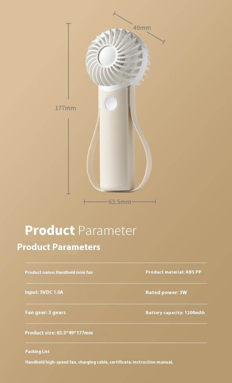 Handheld Fan Portable Silicone Handle Fixed Neck Mini