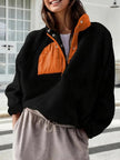 Women's Fashion Sweatshirt Fleece Stand Collar Zipper Pocket Top