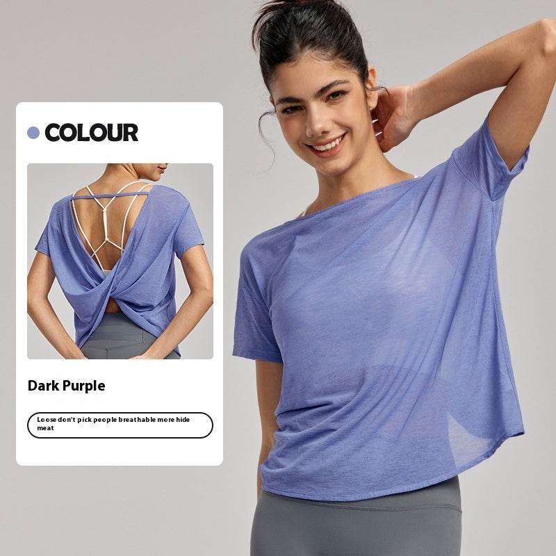Draping Flab Hiding Yoga Clothes Blouse Sexy Beauty Back Mesh Workout Top