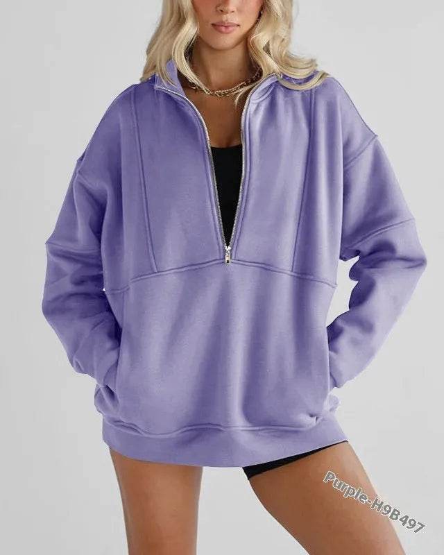 Women's Half Zipper Pocket Fashion Casual Exercise Oversized Sweatshirt Pullover