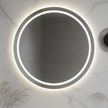 HaloLux Round LED Bathroom Mirror — Frosted Front-Light Ring + Back-Lit Halo, Dimmable, Anti-Fog & Memory (3000K/4000K/5000K) | 24″, 28″, 32″ | CE & ETL Certified