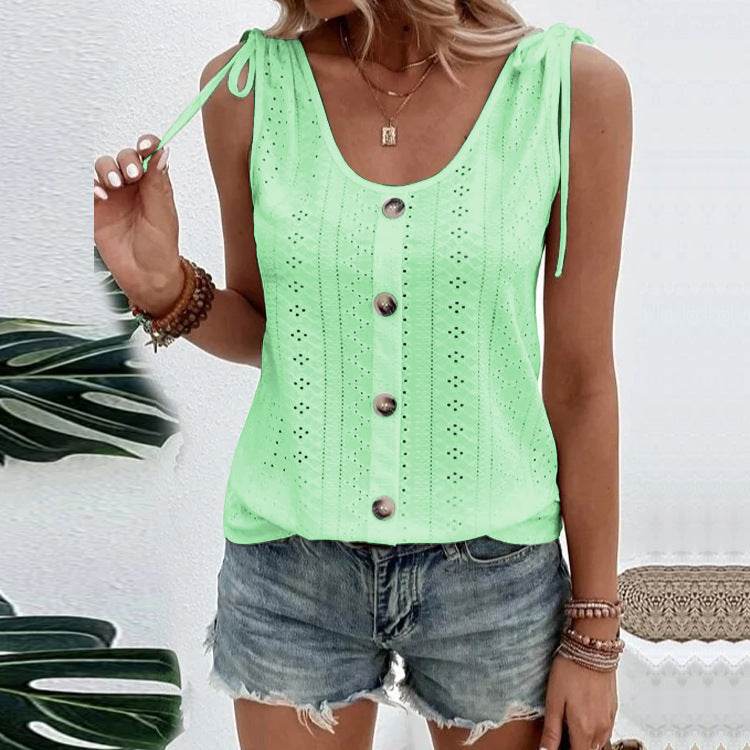 Casual summer U-neck Vest Women Shoulder With Bow Tie Summer blouse top