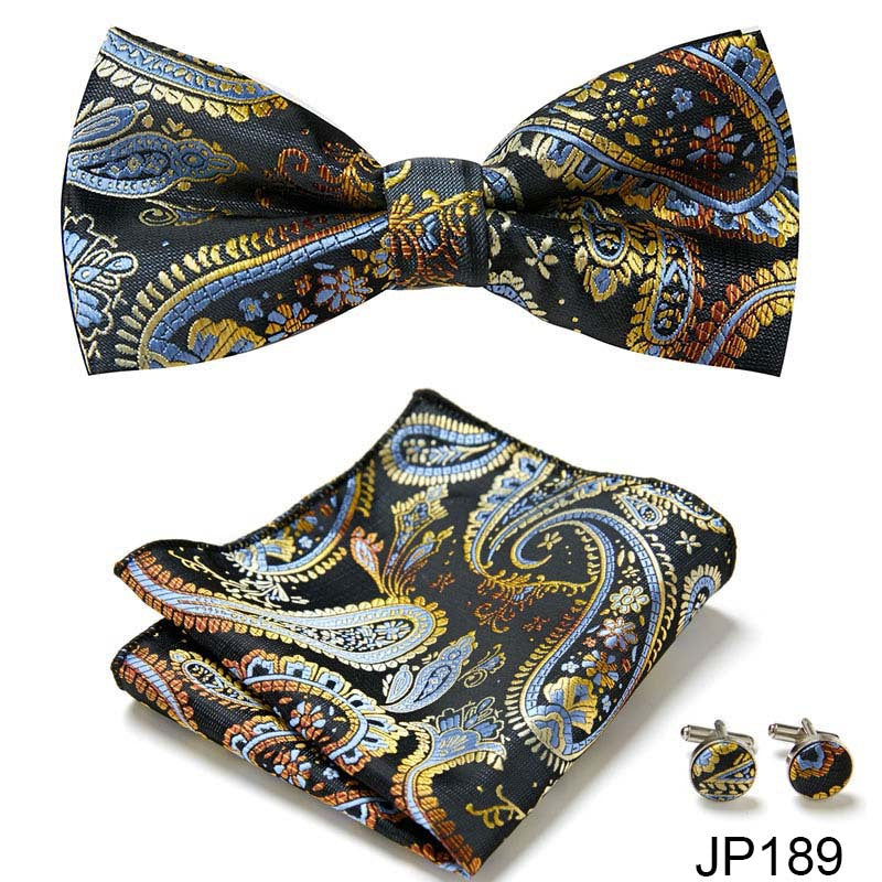 Men's Jacquard Bow Tie Set – Bow Tie, Pocket Square & Cufflinks | 36 Colors | Canada & USA