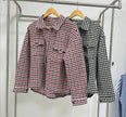 Casual Houndstooth Lapel Tweed Button long sleeve shirt tops for women