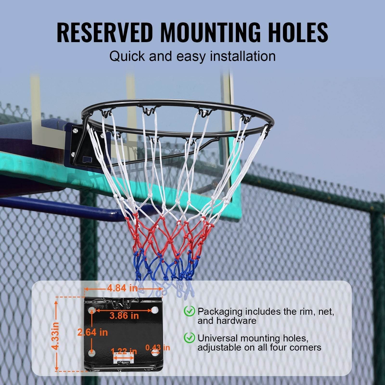 Wall Mounted Basketball Hoop – Heavy Duty Q235 Flex Rim with Net