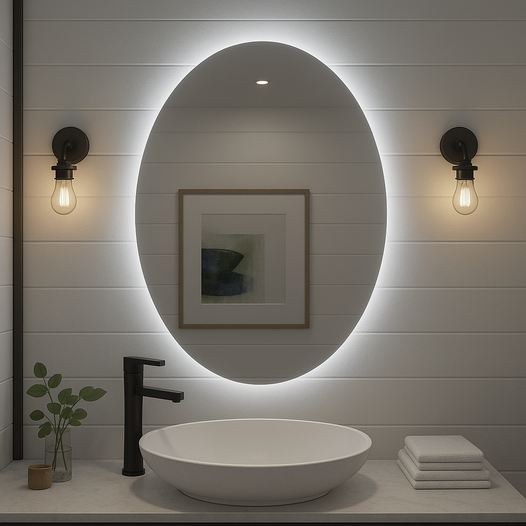 Noir Éclipse Oval LED Bathroom Mirror — Back-Lit, Dimmable, Anti-Fog & Brightness Memory (3000K/4000K/5000K) | 24
