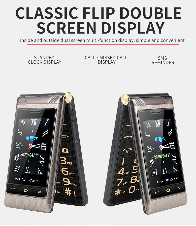 MAFAM Dual Screen Flip Phone – Big Button Senior Feature Phone, Dual SIM, 5900mAh