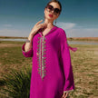 Women's Luxury Rose Red Hooded Middle East Moroccan Dubai Style Dress Fancy Embellish Summer Turkish dress