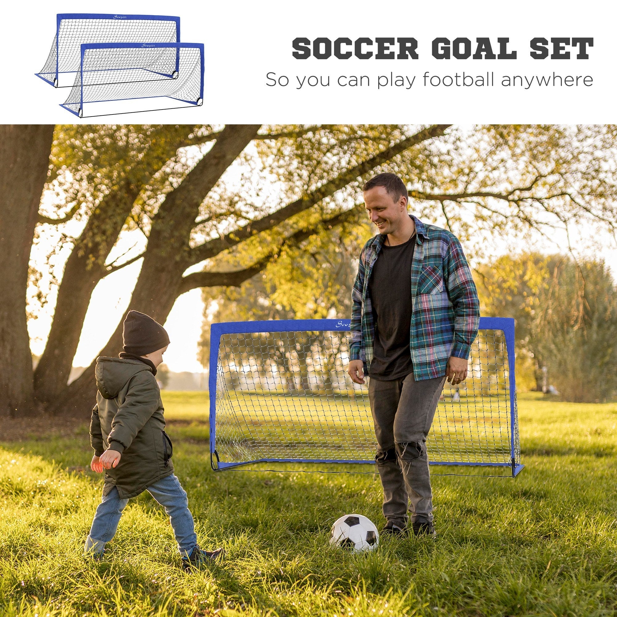 Soozier Set of 2 Soccer Nets for Backyard, Portable Soccer Goal for Practice with Carry Bag