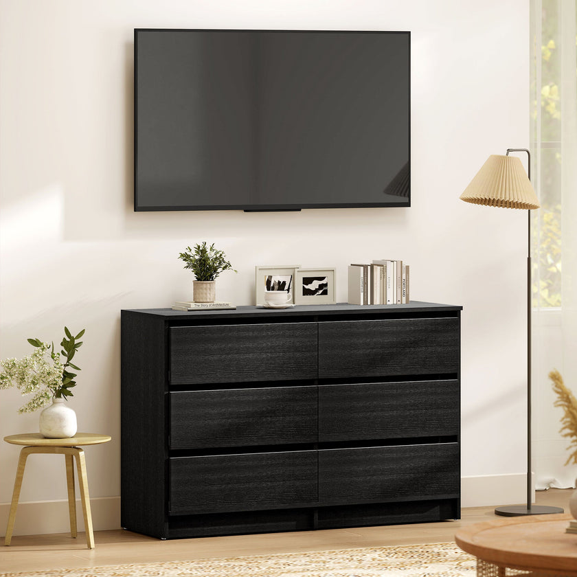 River 6 Drawer Dresser for Bedroom, Living Room or Hallway-Black