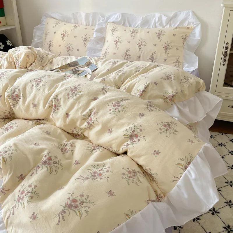 Washed Cotton Four-piece Bed Set with Duvet Cover and Sheets