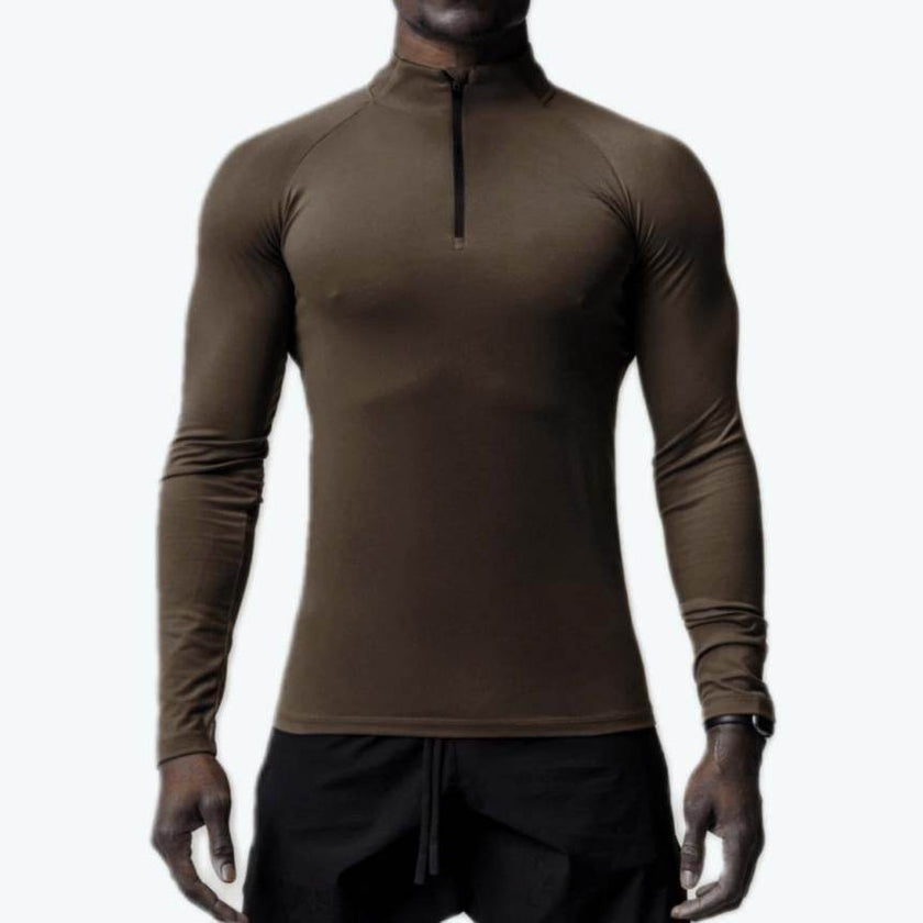 Men Quick Drying Long Sleeve Half Zip Activewear Muscle Fitted shirt Workout Gym T-shirt Top