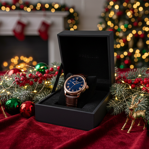 背景はクリスマス　箱　腕時計