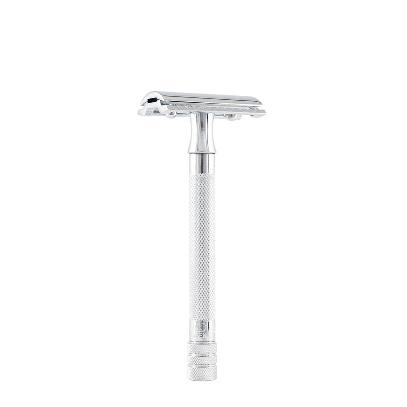 Merkur 23C 3-Piece DE Safety Razor, Closed Comb, Knurled Extra Long Handle, Chrome