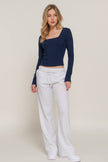 Long Sleeve Square Neck Curved Hem Lined Knit Top
