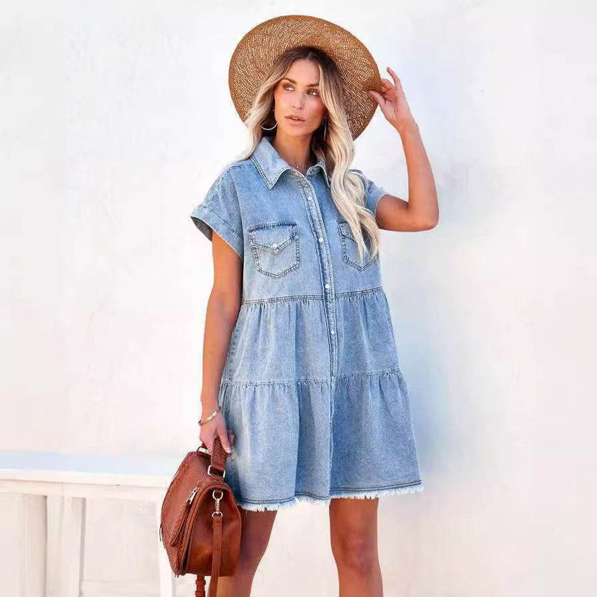 Casual Fashion Denim Short Sleeve loose mini Dress