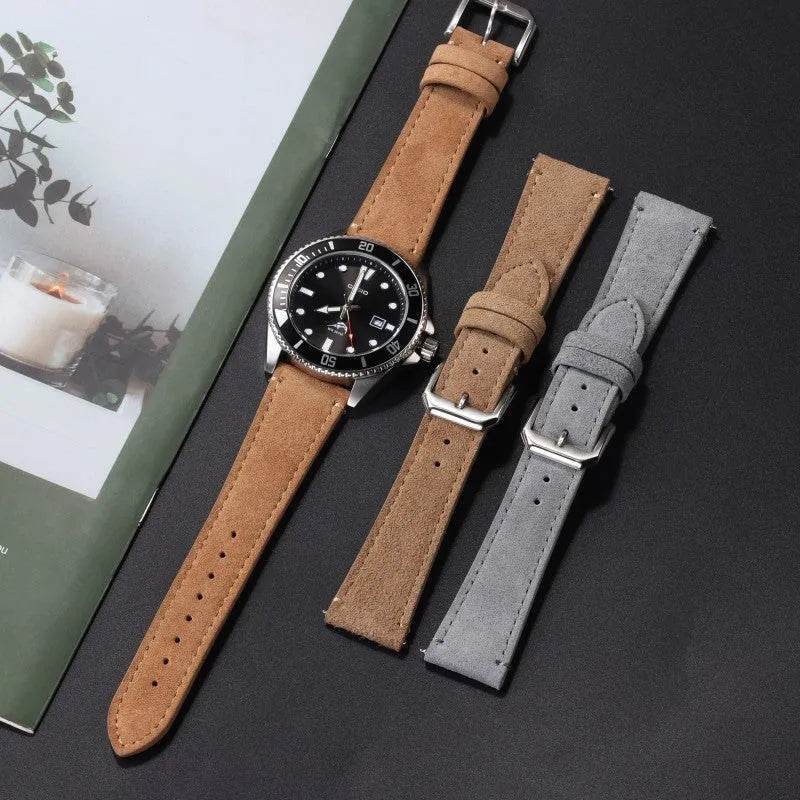 Suede Leather Strap Quick Release Watch Band