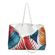 Tropical Leaf Pattern Weekender Bag | Blue Teal Orange Palm, Large Tote Bag