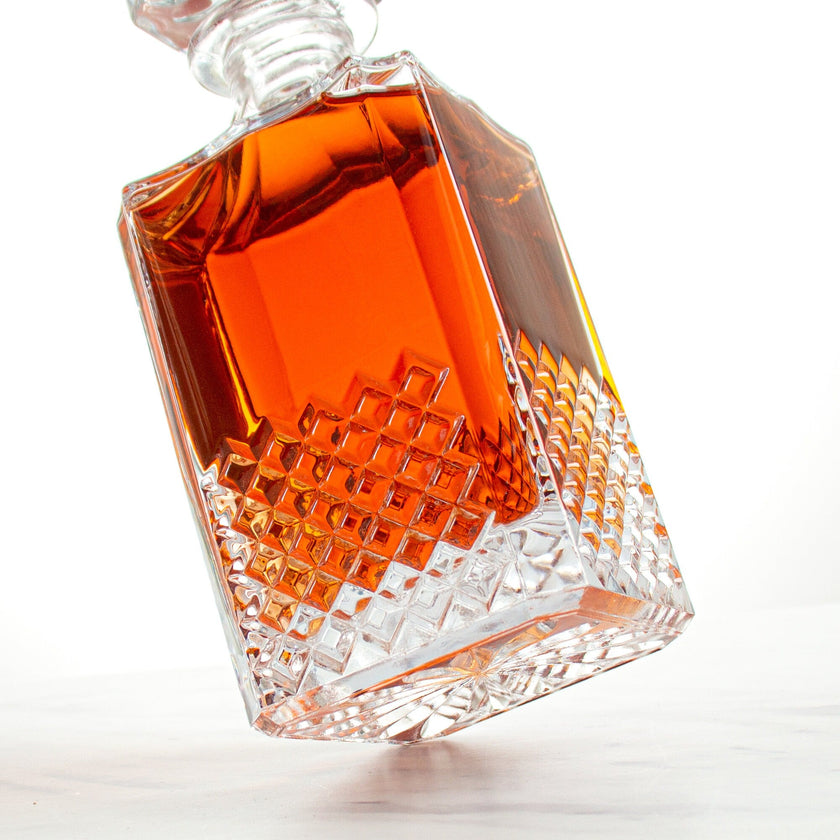 Crystal-Cut Square Whisky Decanter with Glass Stopper — 29oz