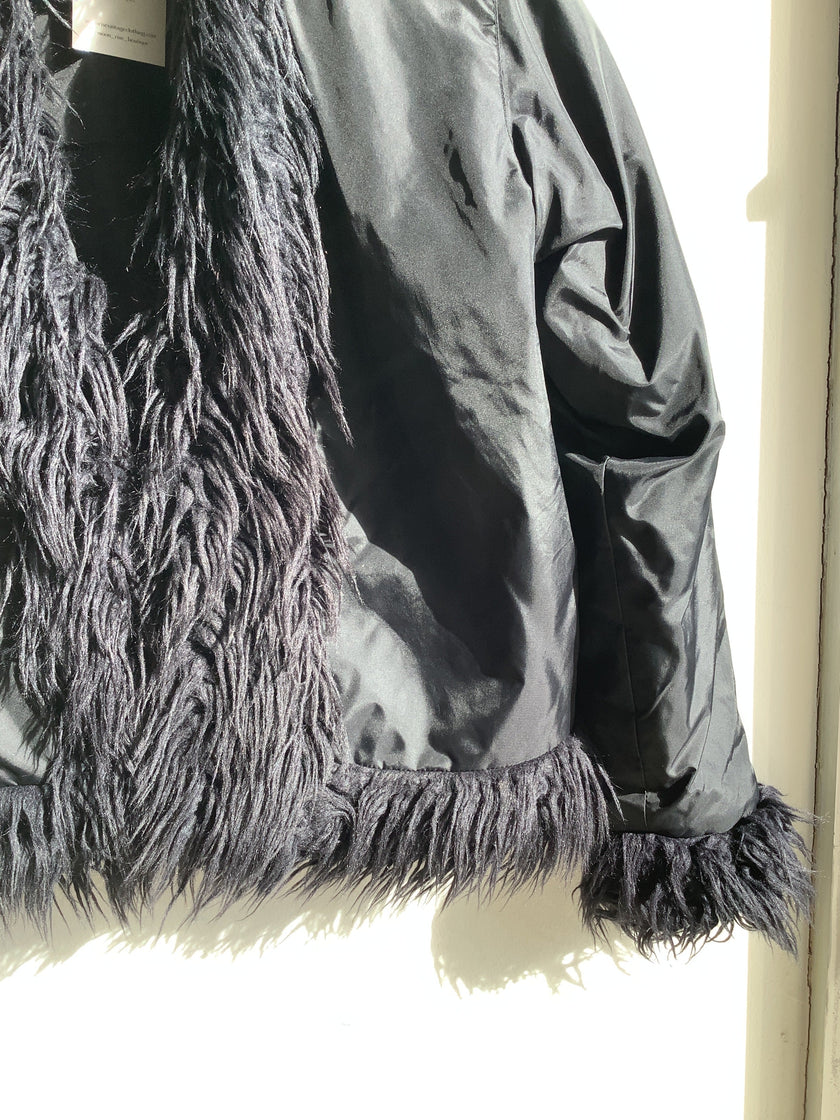Y2K Suzy Shier Faux Fur Trim Black Jacket
