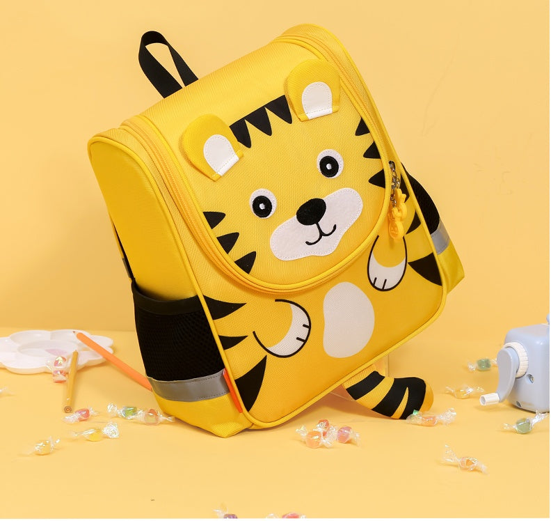 Cartoon Tiger Kids Backpack – 3D Cute School Bag for Toddlers & Children (Yellow)