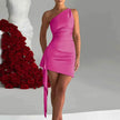 One-shoulder Sleeveless Mini Dress Charming Slim Backless Party Wedding Satin Dresses Womens Clothing