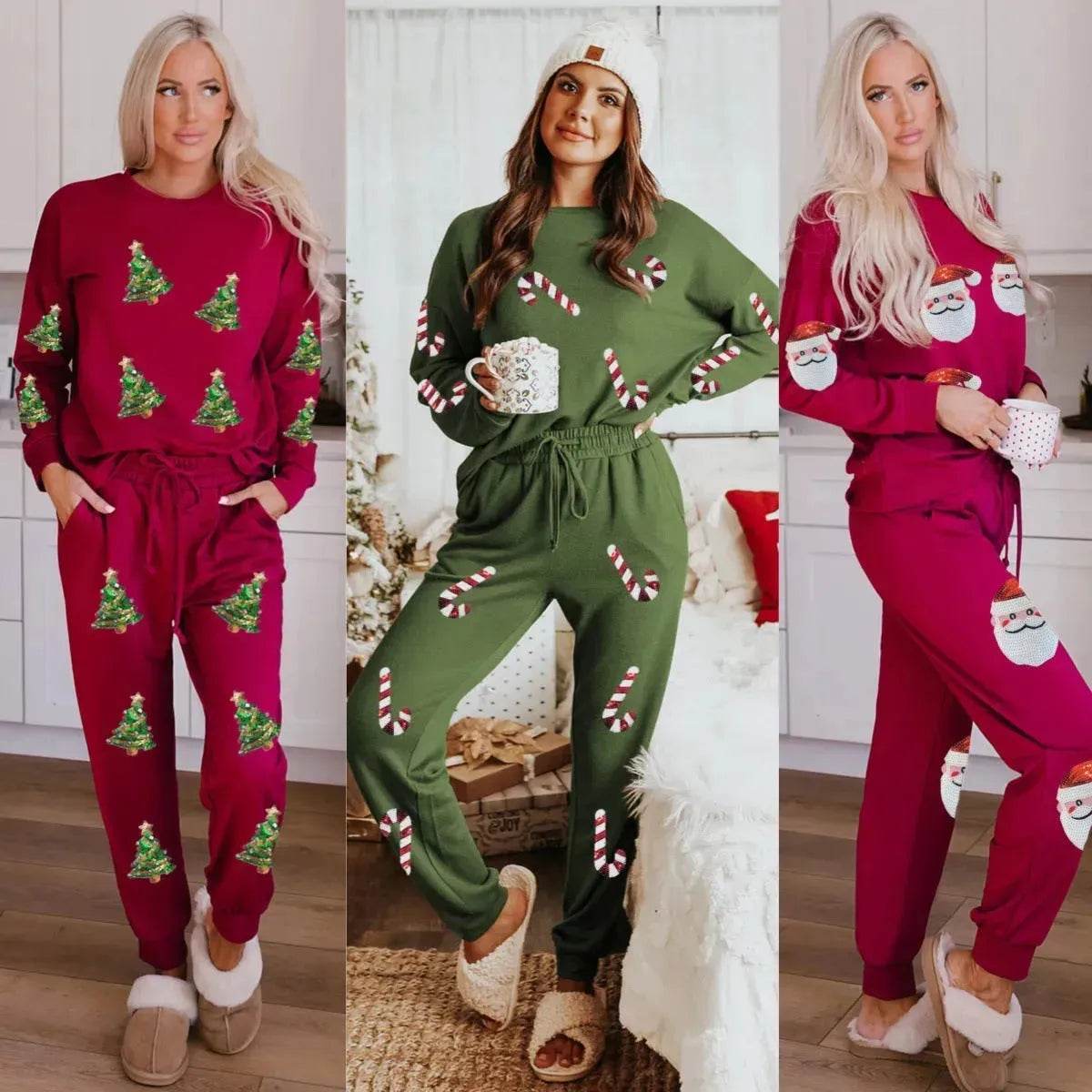 Women's Christmas Sequin Sweatsuit Set – Long Sleeve & Pants