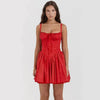 Elegant Chic Women Suspender Mini Skater Dress Summer Fashion Lace-up Slim Waist Pleated Short Dresses For Evening Party Cocktail Occasions