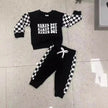 Children Plaid Printed Long-sleeve Sweater Set  Casual baby outfit for Boys Baby two piece for boys