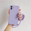 Solid Color Diagonal Lanyard Phone Case Silicone Couple Phone Case