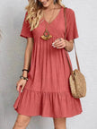 Summer Beach  V-neck Dresses Women's Loose Casual Short-sleeved Loose Skater Dress for Chic Ladies