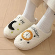 Fashion Moon And Clock Print Home Slippers Winter Warm Floor Bedroom House Shoes For Women