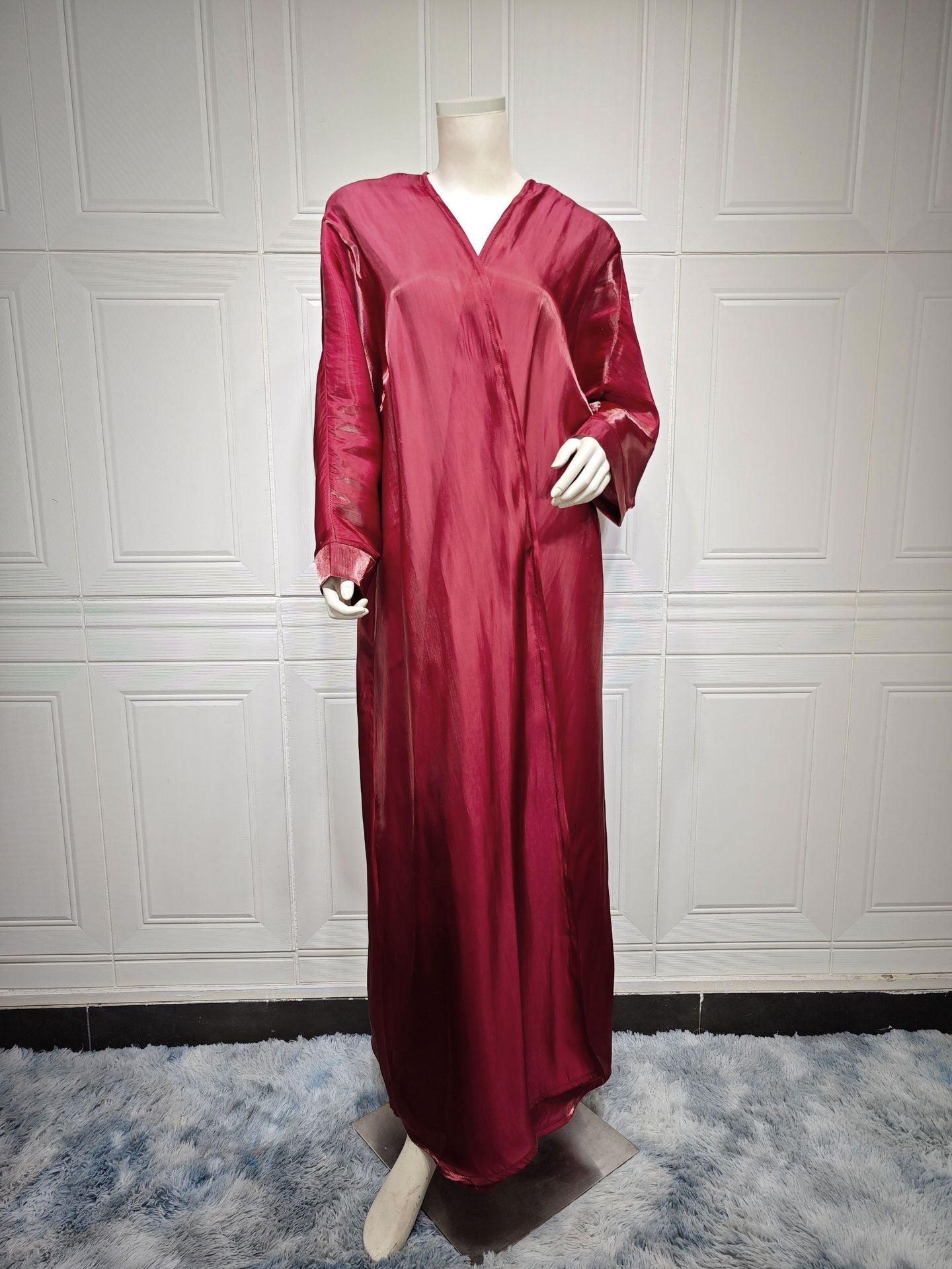 Muslim Bright Silk Satin Batwing Sleeve Robe