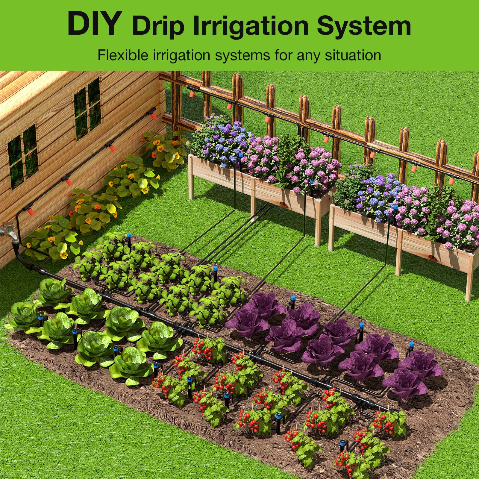 MIXC 101FT Drip Irrigation System, Easy to Setup Automatic Garden System with Anti-UV 1/4