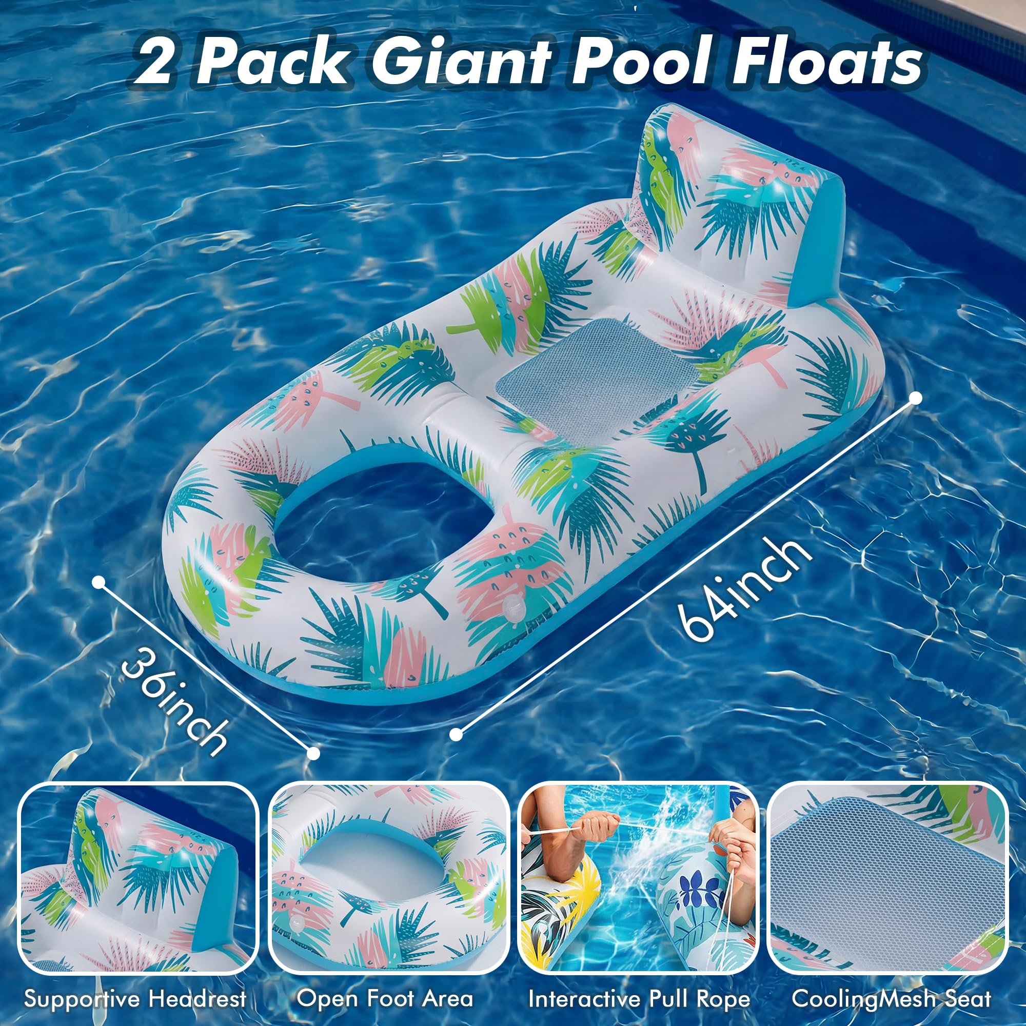 cngg v Pool Floaties for Adults,Inflatable Float Heavy Duty, Backrest & Footrest Pool Float Pool Rafts for Adults Beach Lake Party 2 Pack 🍁 All In One Marketplace Canada