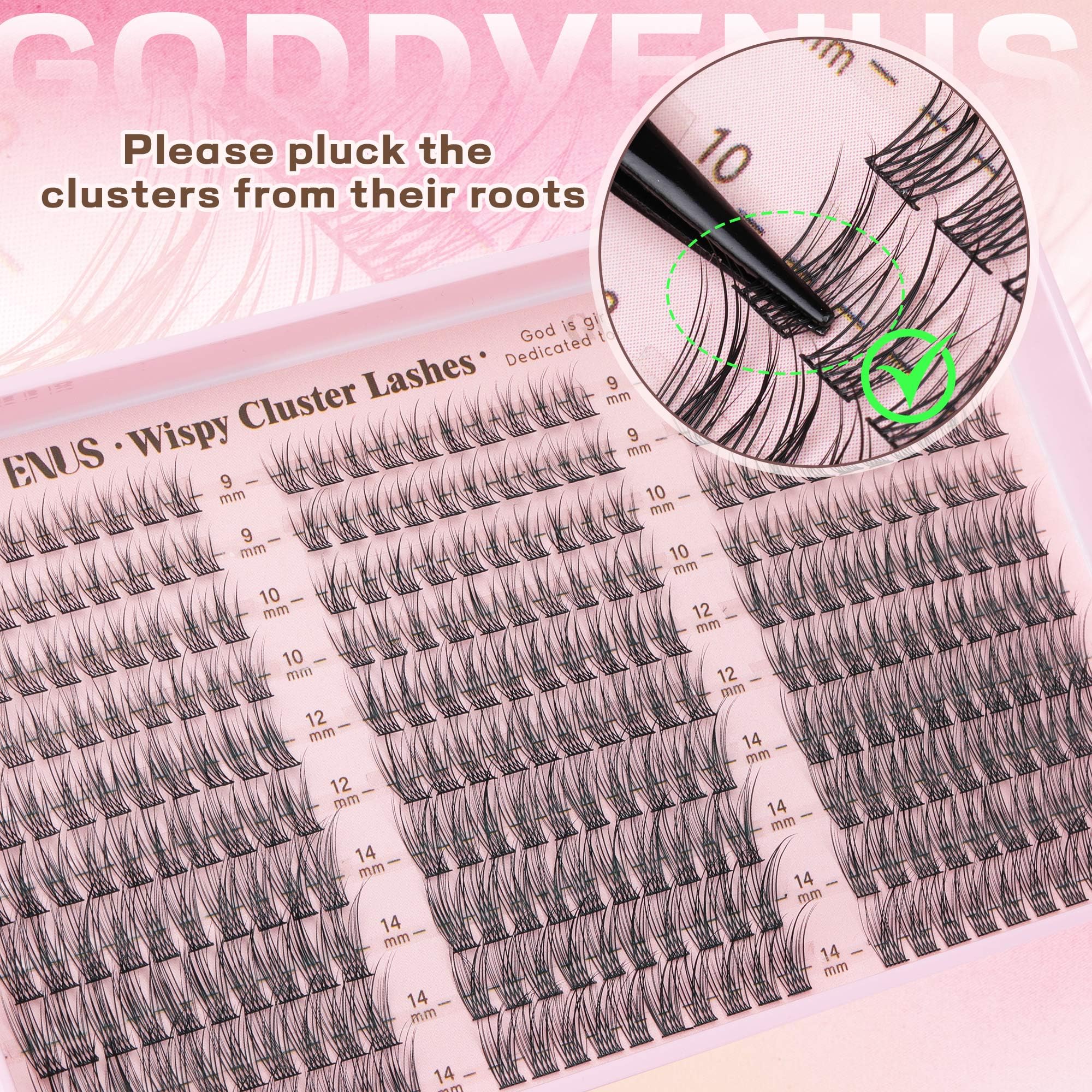 Goddvenus Lash Clusters Kit 9-14mm 300pcs Wispy Eyelash Cluster Lashes Natural DIY Lash Extension Kit Short Cluster Eyelash Extensions C Curl 🍁 All In One Marketplace Canada