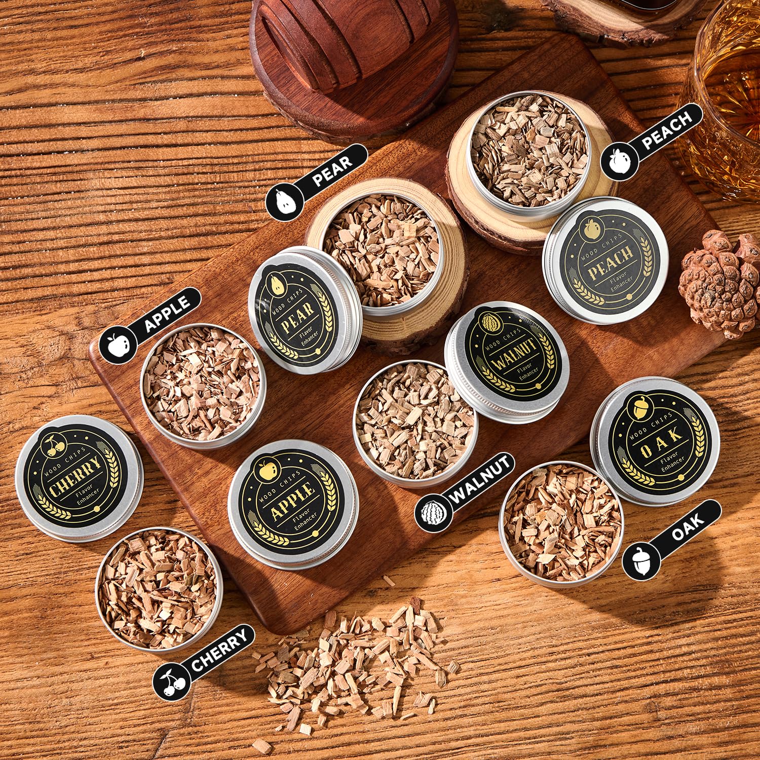 Whiskey Smoker Kit with Torch - 6 Flavors Wood Chips, 2 Glasses, 2 Ice Ball Molds - Cocktail Smoker Infuser Kit, Old Fashioned Drink Smoker Kit, Birthday Bourbon Whiskey Gifts for Men,Dad(NO Butane) 🍁 All In One Marketplace Canada