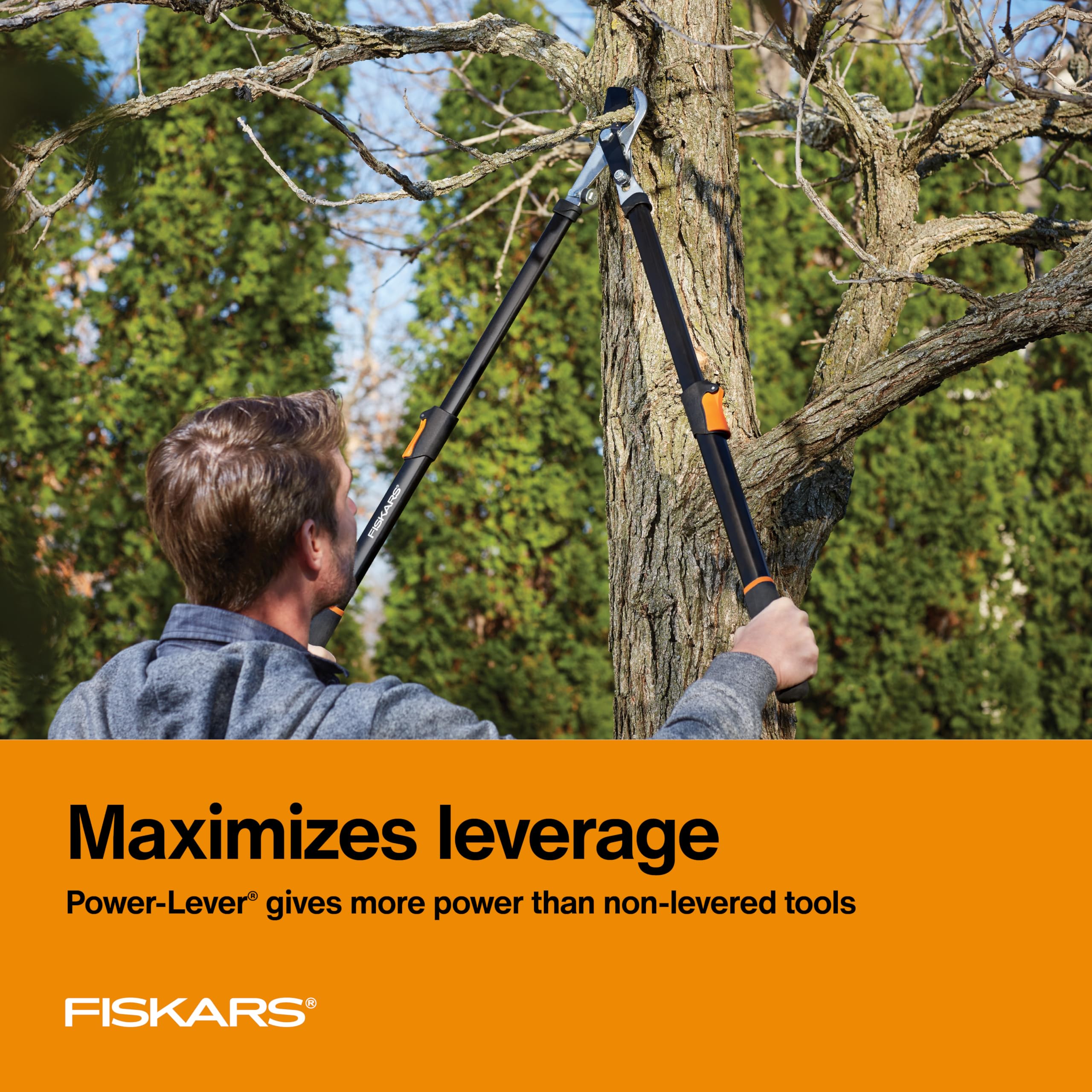 Fiskars Power-Lever Extendable Lopper, 2X Cutting Power, Precision-Ground Blade, 25
