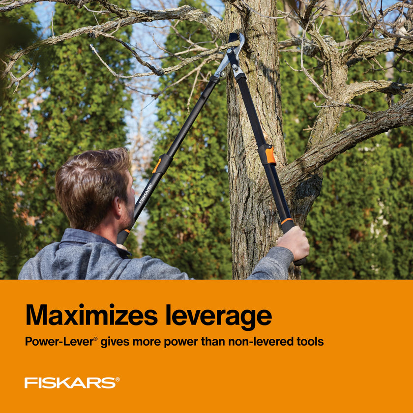 Fiskars Power-Lever Extendable Lopper, 2X Cutting Power, Precision-Ground Blade, 25