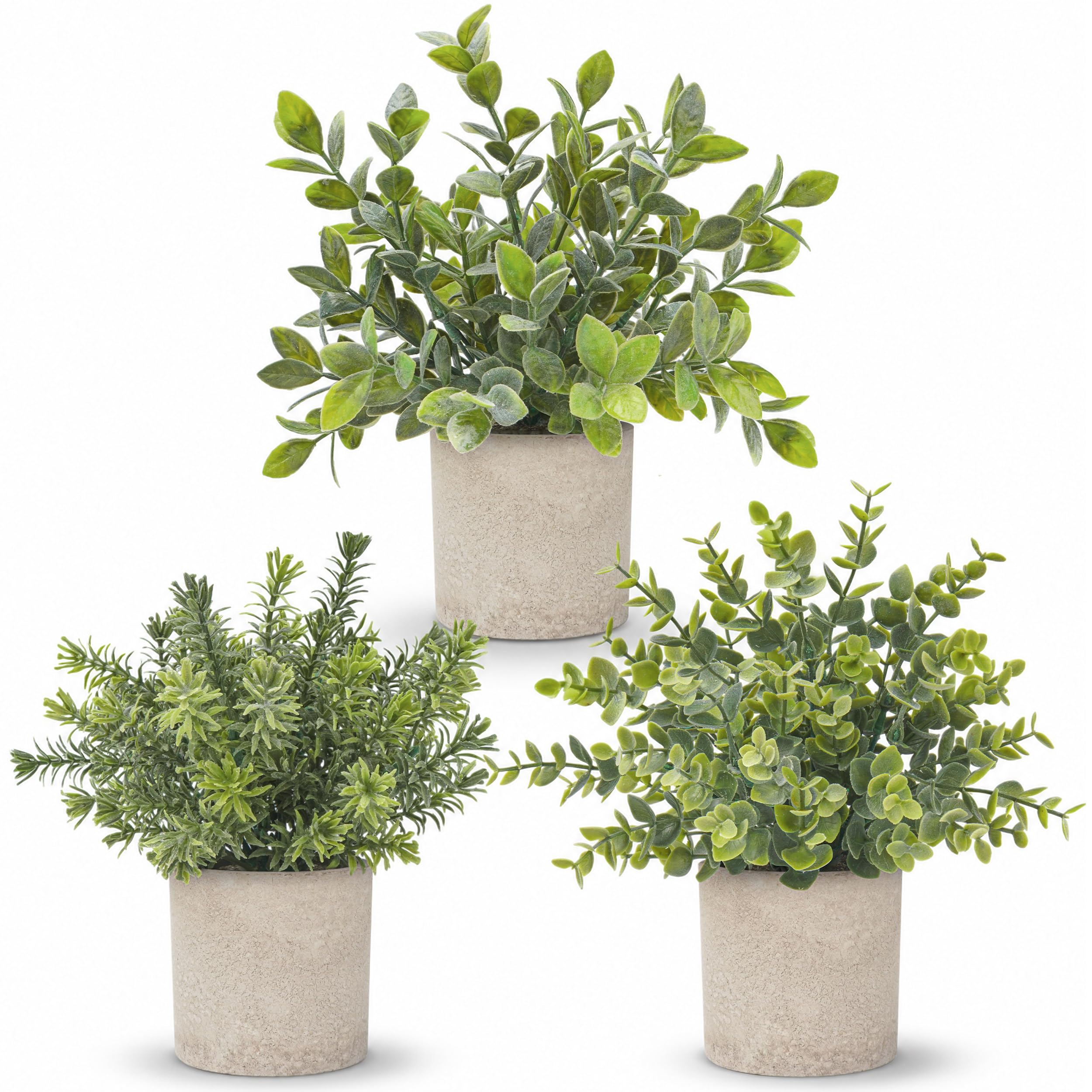Der Rose 3 Pack Mini Potted Fake Plants Artificial Plastic Eucalyptus Plants for Home Office Desk Farmhouse Room Decor Indoor 🍁 All In One Marketplace Canada