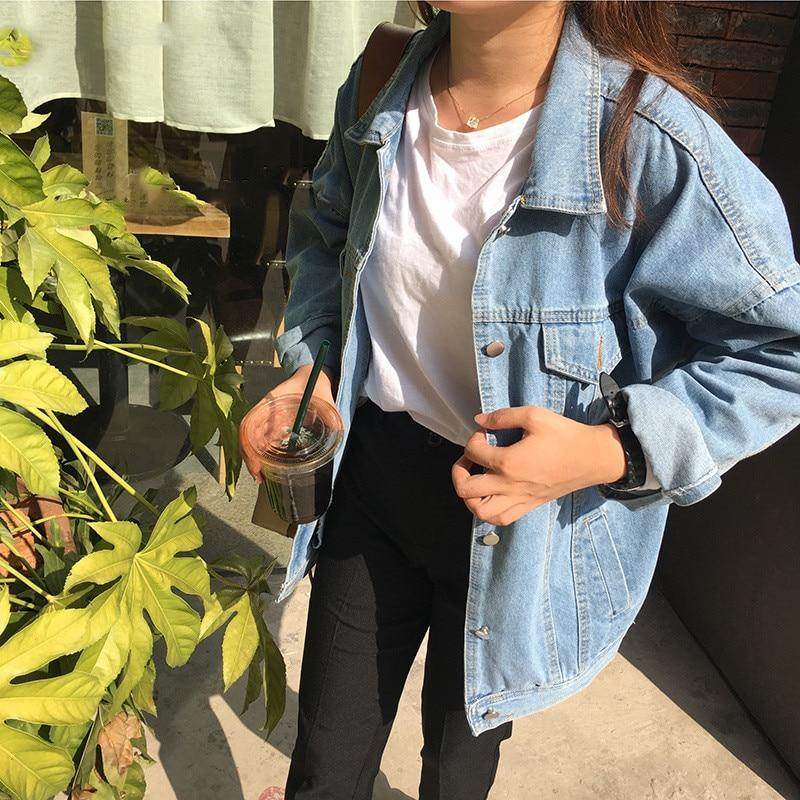 Casual Unisex Loose student bf style blue denim jacket women