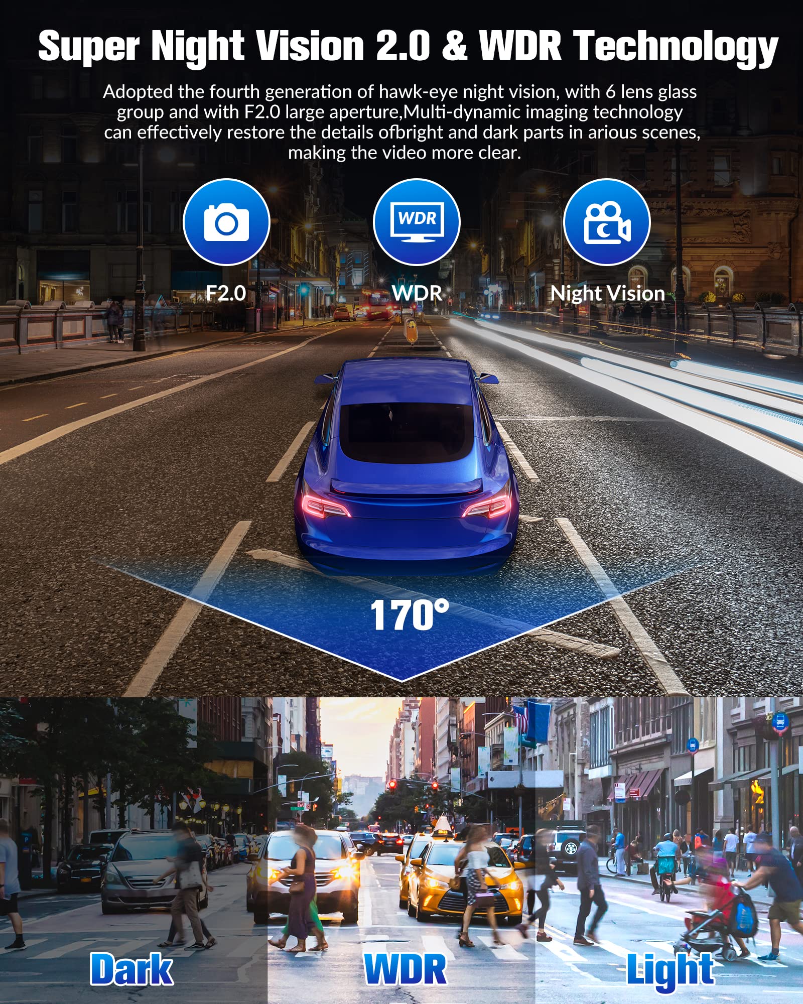Dash Camera for Cars, 4K Dash Cam Front and Rear, Triple Car Camera with 32GB Card,Built-in IR Night Vision,2.0'' IPS Screen,170°Wide Angle,WDR,HDR,G-Sensor,24H Parking Mode, Loop Recording 🍁 All In One Marketplace Canada